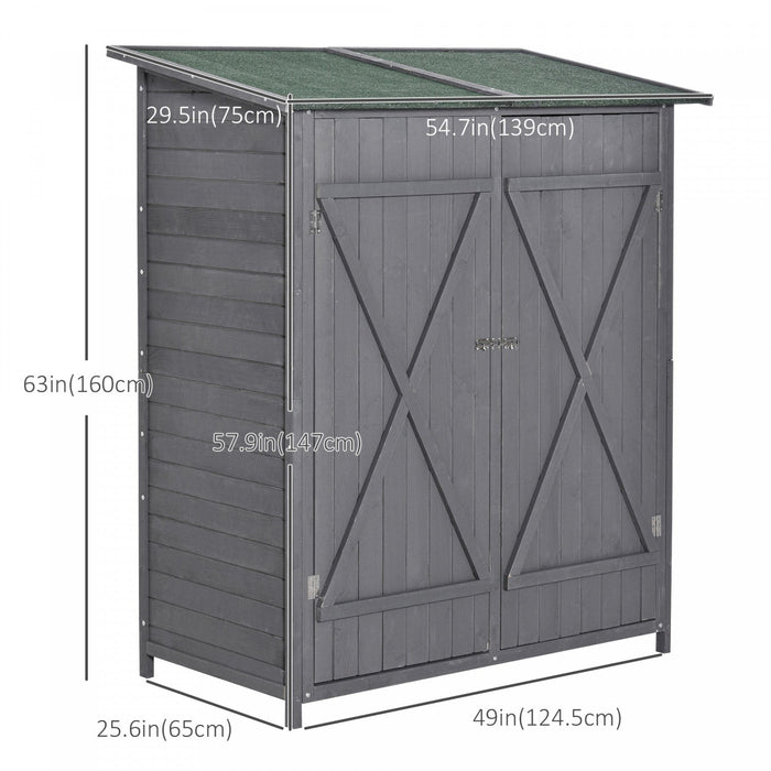 Outsunny 54.75''x29.5''x63'' Garden Storage Shed Asphalt Roof Wooden Timber Double Door Utility Stor