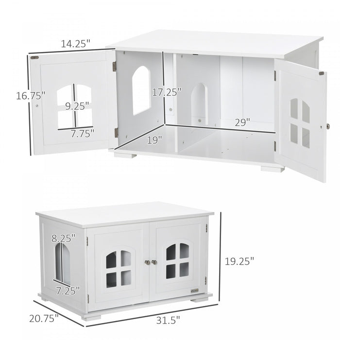 Pawhut Cat Litter Box Enclosure Hidden Cat Furniture Cabinet Indoor Cat Washroom Double-door Nightst