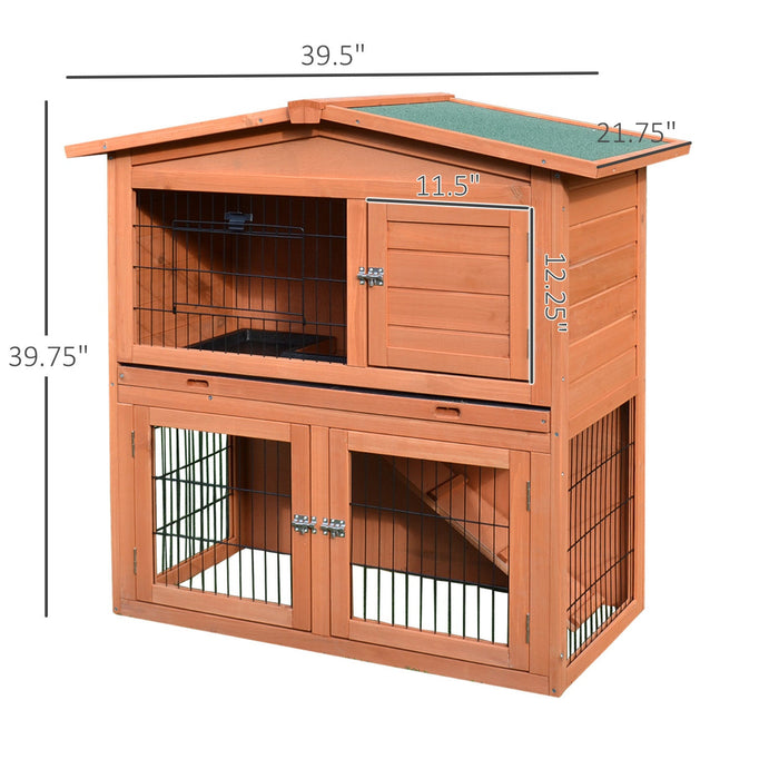 Pawhut 2 Tier Rabbit Hutch Guinea Pig Hutch Ferret Cage With Ramp Slide Out Tray For Indoor Outdoor 