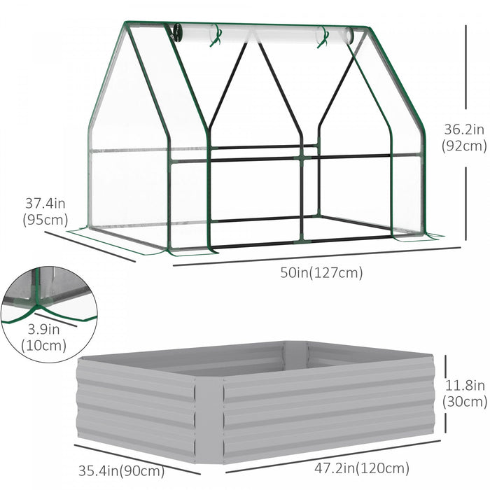 Outsunny Greenhouse With Raised Garden Bed, Steel Outdoor Planter Box, Roll Up Door, Dual Use For Fl