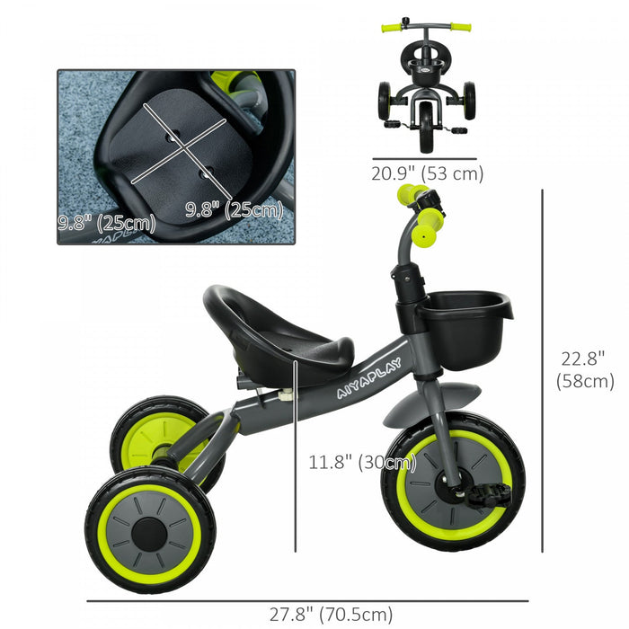 Qaba Tricycle For Toddler 2-5 Year Old Girls And Boys, Toddler Bike With Adjustable Seat, Basket, Be