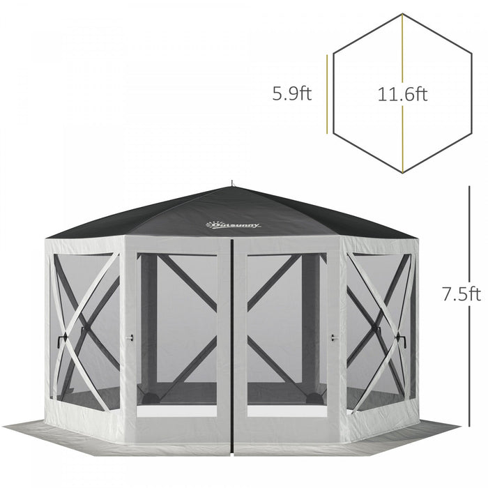 Outsunny 12' X 12' Hexagon Automatic Pop Up Screen Tents Camping Shelter Picnic Canopy Outdoor Sun S