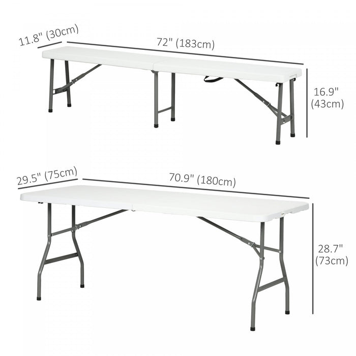 Outsunny Hdpe Picnic Table Set With Beer Table & 2 Benches For 6, White