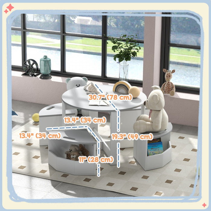 Qaba Kids Table And Chair Set, 5 Piece Toddler Table And 4 Chair Set With Storage, Activity Table Fo