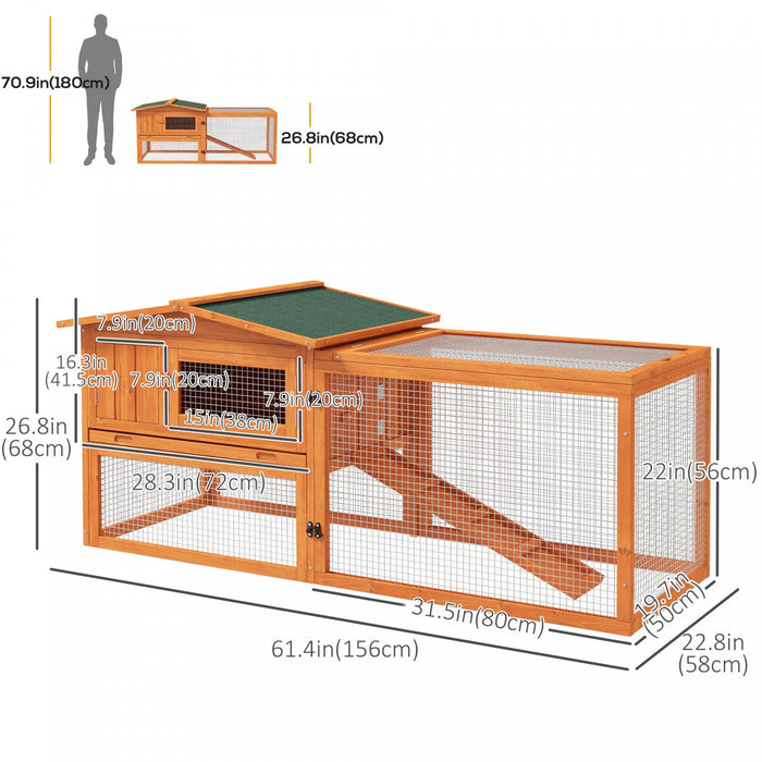 Pawhut 61'' L 2-story Rabbit Hutch Bunny Cage Small Animal House With Pull Out Tray, Detachable Run,