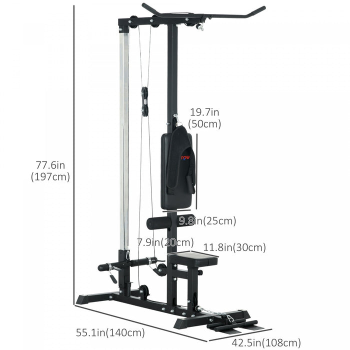 Soozier Lat Pull Down Machine Cable Station With Flip-up Footplate, Black
