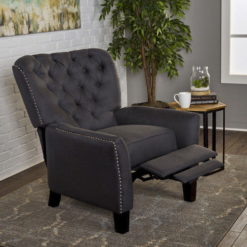 Lily Linen-look Fabric Push Back Recliner Chair With Rivet Accents,antique Dark Grey Accent Chair 