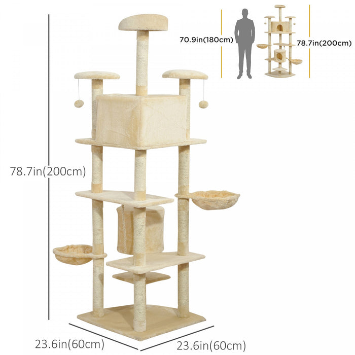 Pawhut 79\" Cat Tree Tower, Large Cat Condo Furniture, Multi-level Cat Tower With Scratching Posts, C