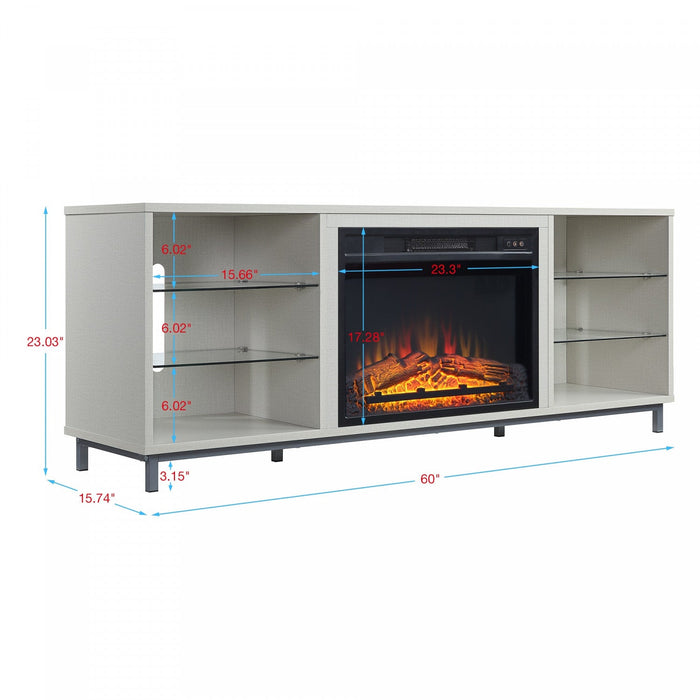 Brighton Modern 2-Piece Electric Fireplace in Black and Beige 