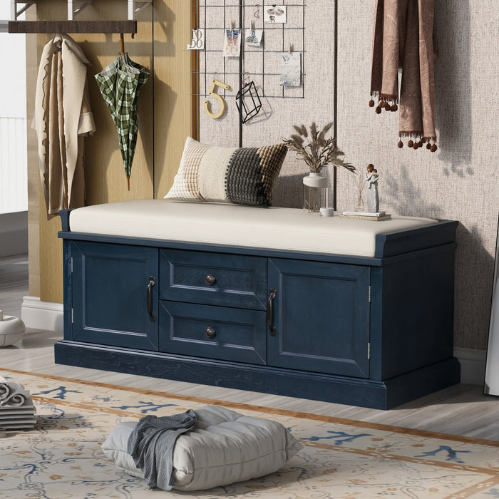 Boyce Solid Wood Storage Bench With 4-door Shoe Cabinet With Cushion - Antique Navy 