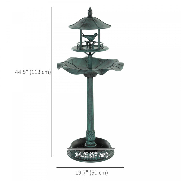 Outsunny 3-in-1 Garden Bird Bath Bowl Pedastal with Bird Feeder, Green