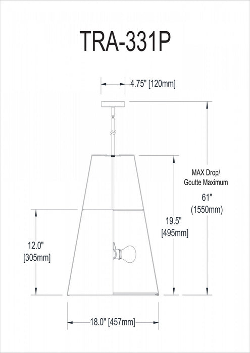 Dainolite Trapezoid 3 Light Pendant Trapezoid Gold/White Shade White Fabric Diffuser Lamp