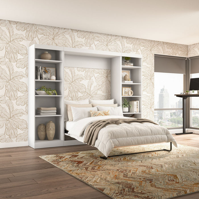 Bestar Pur Full Murphy Bed with Two Shelving Units 109-Inch Wall Bed - White