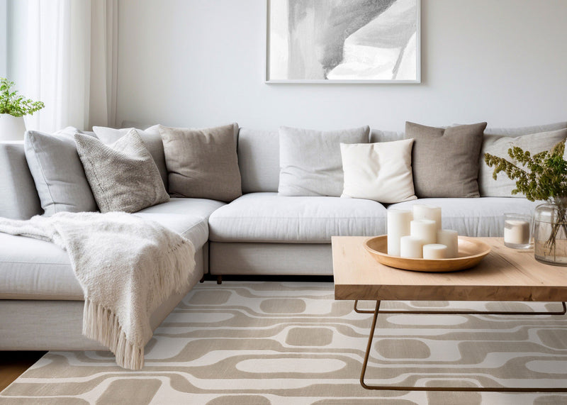 Leopold Modern Mid-Century Beige Cream Area Rug - 7'10\" x 10'6\"