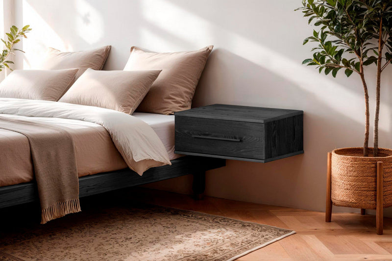 Primo Floating Nightstand With 1 Drawer - Black Oak 