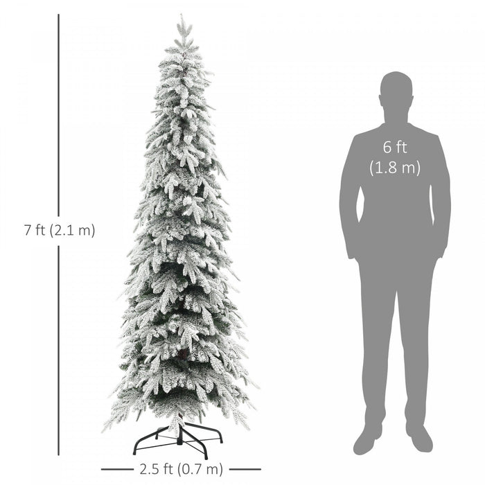 Homcom 7ft Flocked Pencil Christmas Tree With Auto Open, Steel Base