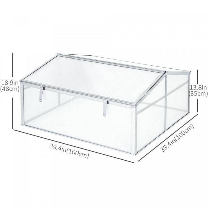 Outsunny Aluminium Cold Frame Greenhouse Garden Portable Raised Planter With Openable Top For Indoor