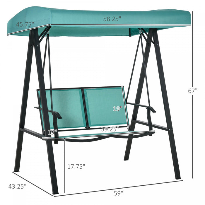 Outsunny 2-person Patio Swing Chair Outdoor Canopy Swing Bench With Adjustable Shade, Breathable Mes