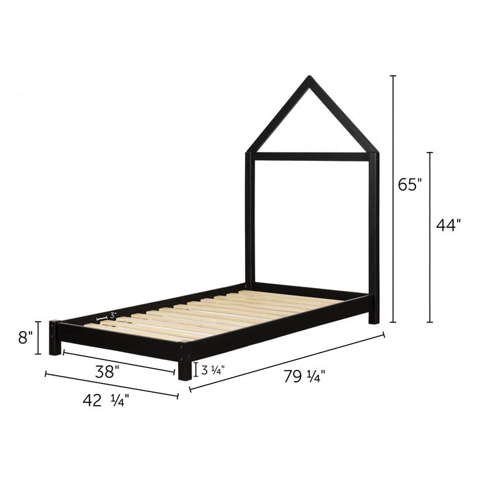 Sweedi Twin Bed With House Frame Headboard - Matte Black 