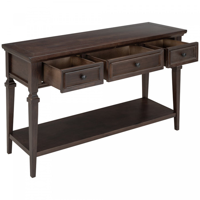 Sabina Solid Wood Console Table With 3 Drawers And Shelf - Espresso 