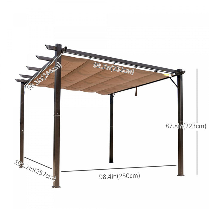 Outsunny 10' X 10' Outdoor Retractable Pergola Canopy, Aluminium Gazebo, Grape Trellis Sunshade Shel