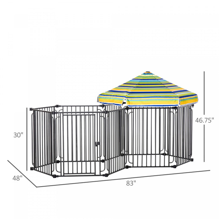 Pawhut 83\" X 48\" Heavy-duty Metal Dog Playpen, Outdoor Pet Cage Kennel, Puppy Exercise Fence Barrier