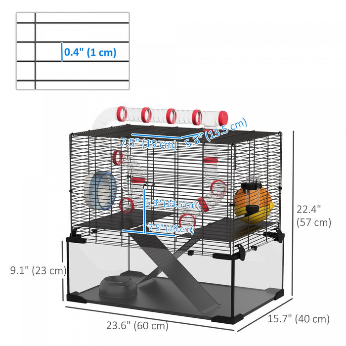 Pawhut Hamster Cage, Small Animal House With Deep Glass Bottom, Tunnel Tube System, Ramps, Platforms