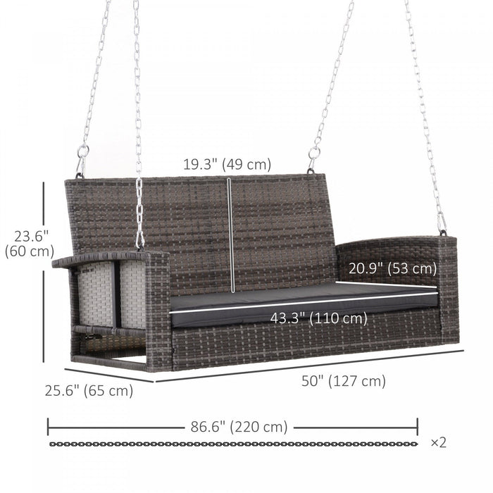 Outsunny 2-person Patio Porch Swing Chair, Outdoor Rattan Hanging Bench With Cushion & 7.2 Ft Steel 