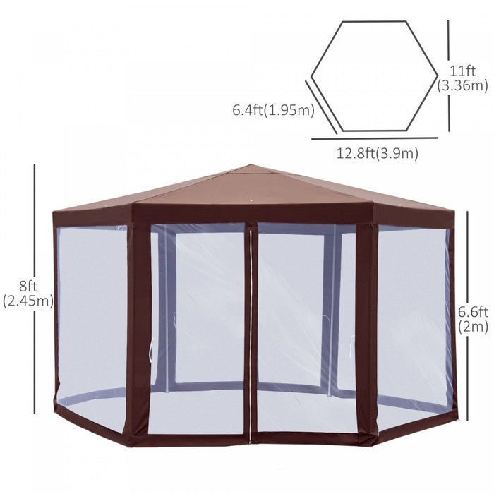 Outsunny 13' X 11' Hexagonal Garden Gazebo Patio Party Outdoor Canopy Tent Sun Shelter W/ Mosquito N