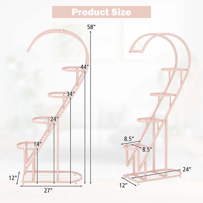 Costway 5 Tier Metal Plant Stand Heart-shaped Shelf With Hanging Hook For Multiple Plants Pink & Blue