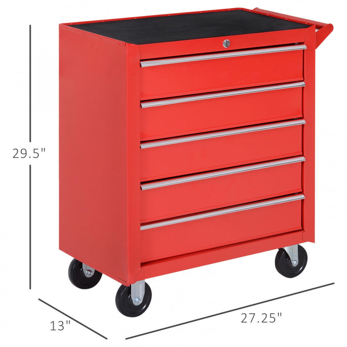 Homcom 5 Drawer Lockable Steel Tool Chest With Handle