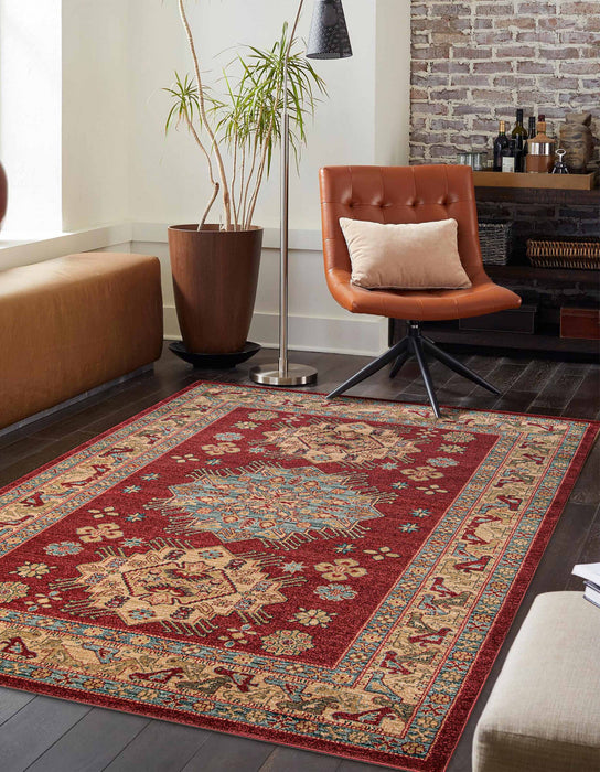 Mila Traditional 7'10\" x 9'10\" Area Rug in Red Indoor Area Rug 