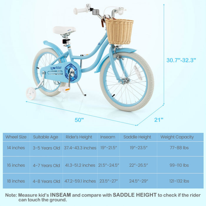 Costway 18" Kid's Bike With Training Wheels Adjustable Handlebar Seat Handbrake Blue