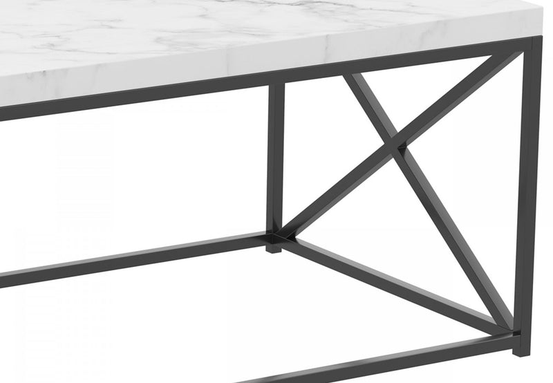 44\" Coffee Table Marble With Black Metal 