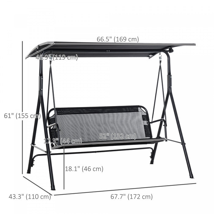 Outsunny 2-person Patio Swing Chair With Adjustable Canopy For Porch Garden
