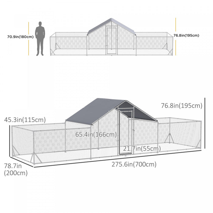 Pawhut Chicken Run, 23' X 6.6' Metal Chicken Coop With Waterproof And Anti-uv Cover, Spire Roof, Doo