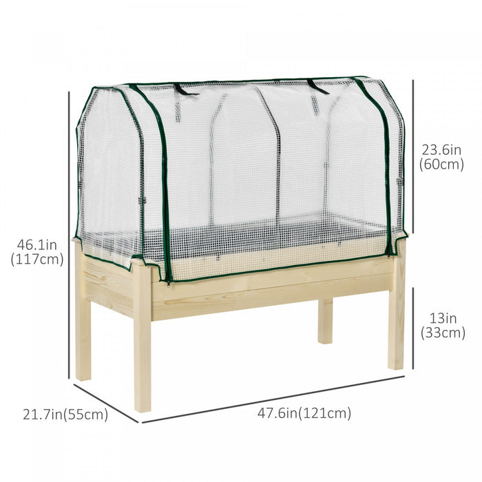 Outsunny Raised Garden Bed With Pe Greenhouse Cover Outdoor Elevated Wood Planter Box For Herbs And 