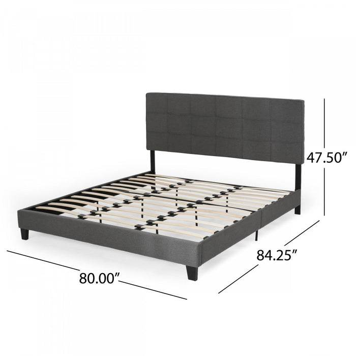 Lucia Upholstered Platform Bed Frame With Tufted Waffle Stitching,king Size,charcoal King Bed 