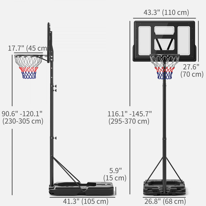 Soozier 7.5-10ft Portable Basketball Hoop With Wheels And 43" Backboard