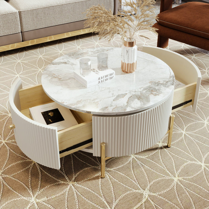 Nelson 31.5\" Modern Round Coffee Table With 2 Storage Drawers - Off White 