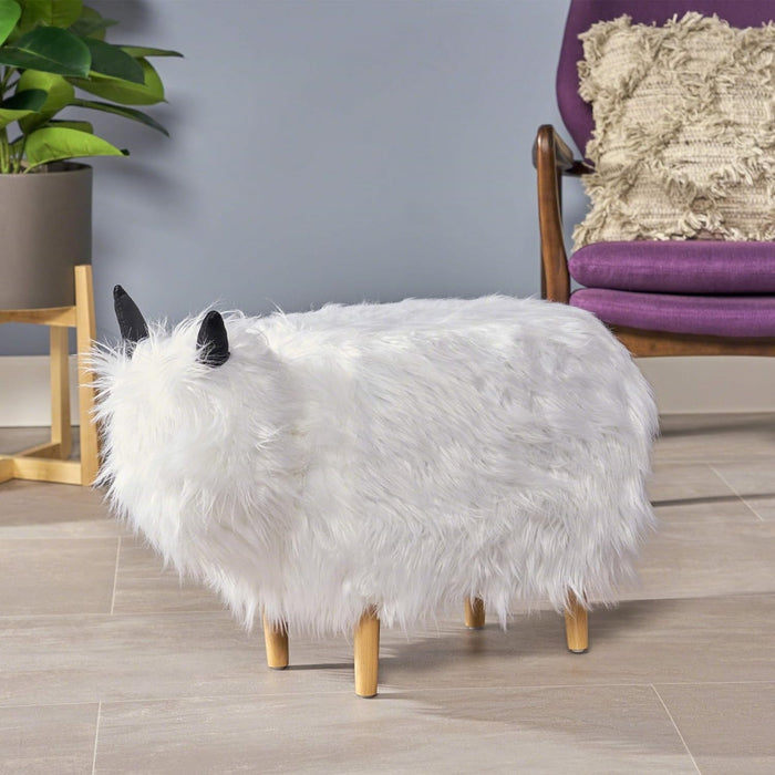 Julius Upholstered Wood Yak Footstool Ottoman - White 