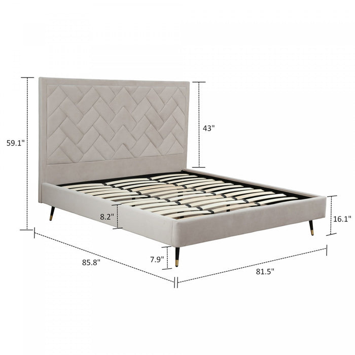 Crosby Modern Upholstered Velvet King Bed in Greige 