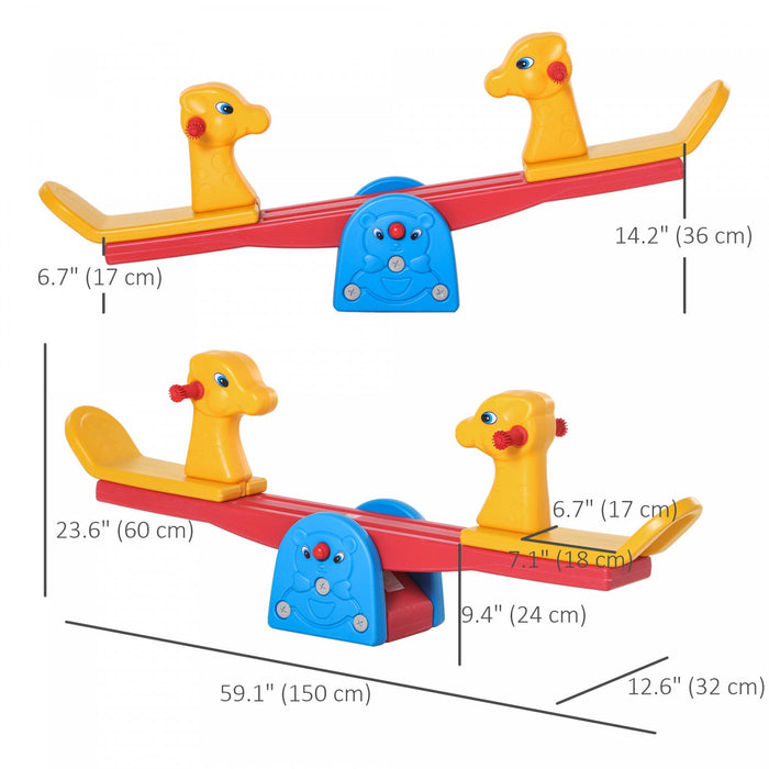 Qaba Kids Seesaw Safe Teeter Totter 2 Seats With Easy-grip Handles Indoor Outdoor Living Room Playro
