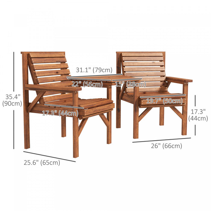 Outsunny 3pcs Outdoor Bench Set For Garden, Backyard, Balcony, Tan Brown