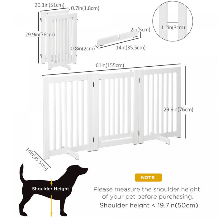 Pawhut Free Standing Pet Gate Indoor Wooden Dog Barrier Folding Safety Fence With Open Door Z Shape 