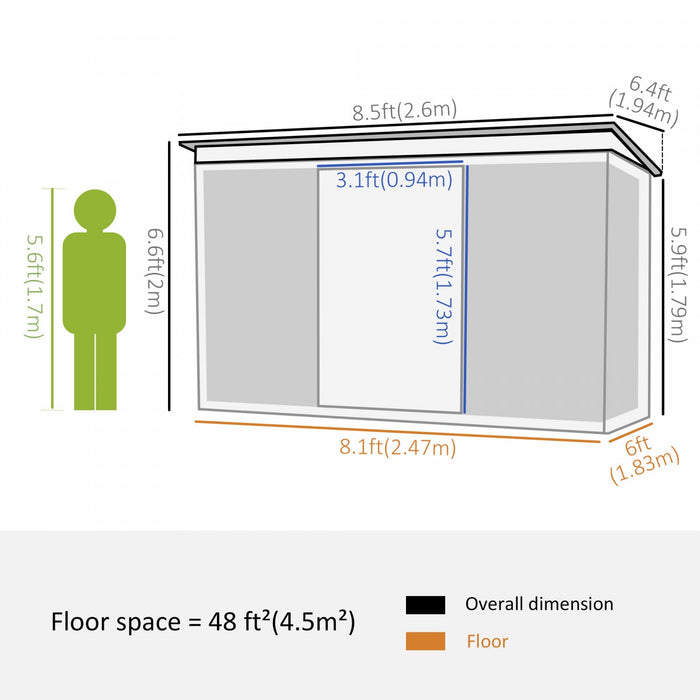 Outsunny 6' X 8.5' Garden Storage Shed, Metal Tool Storage House With Pc Boards And Double Doors For