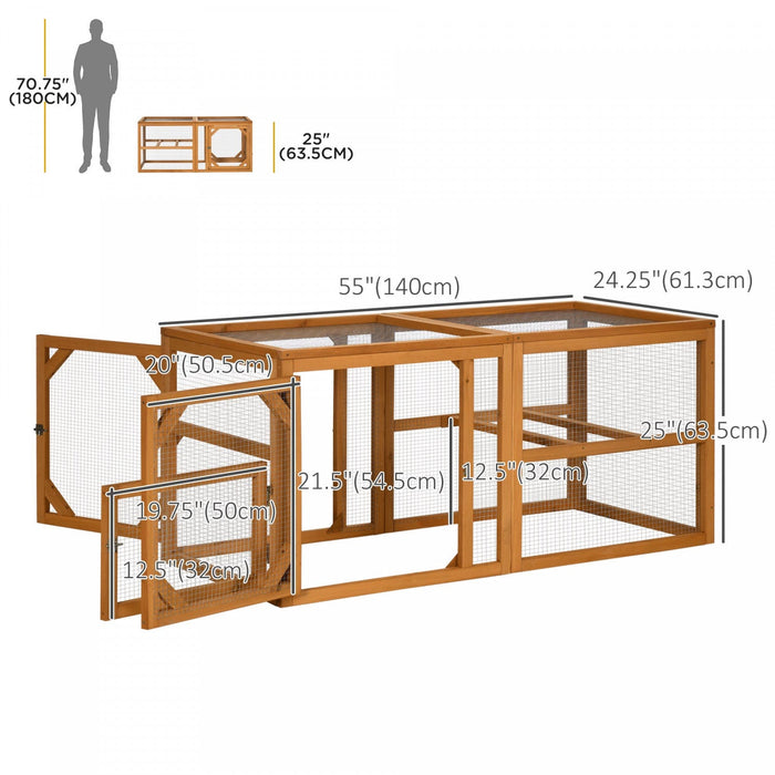 Pawhut 55" Wooden Chicken Coop Extension, Chicken Cage Outdoor With Roosting Bars, Combinable Design Chicken Run Hen House, Orange