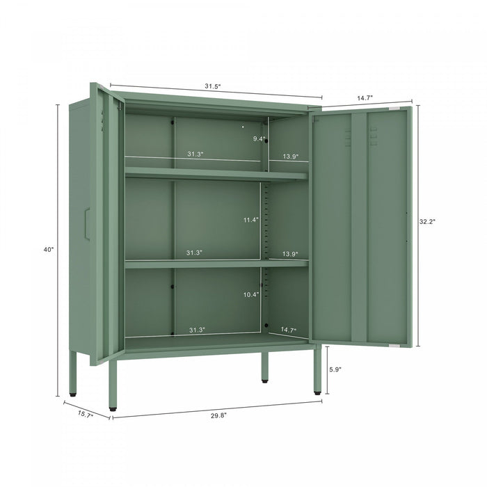 Naomi Modern 32\" Metal Accent Cabinet in Sage Green Armoire 