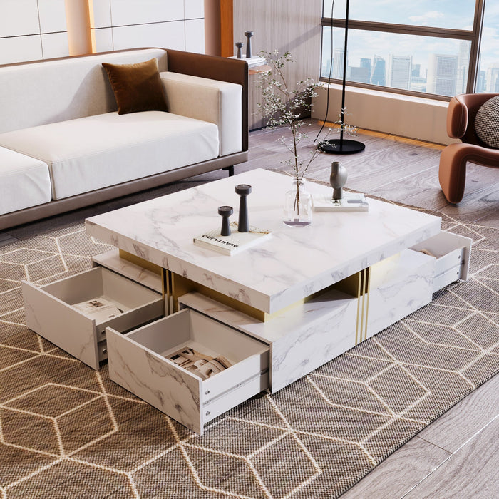 Marcia 33.5\" Square Engineered Wood Coffee Table With Storage Drawers - White 