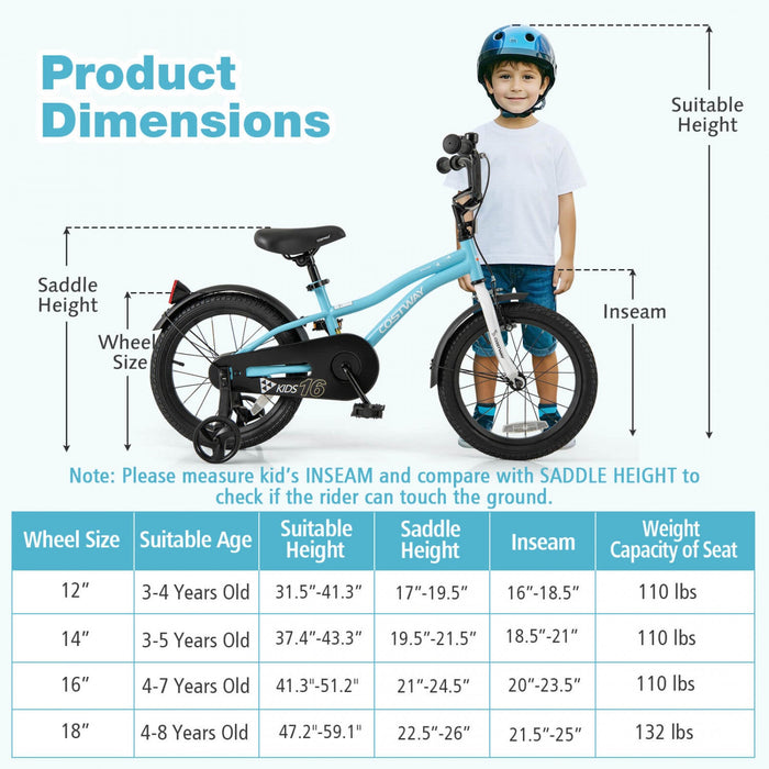 Costway 16" Kids Bike For 4-7 Years Old Boys & Girls With Adjustable Seat Handbrake Reflectors Blue